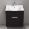 24 Inch Matte Black Floating Bathroom Vanity, Chrome Handles